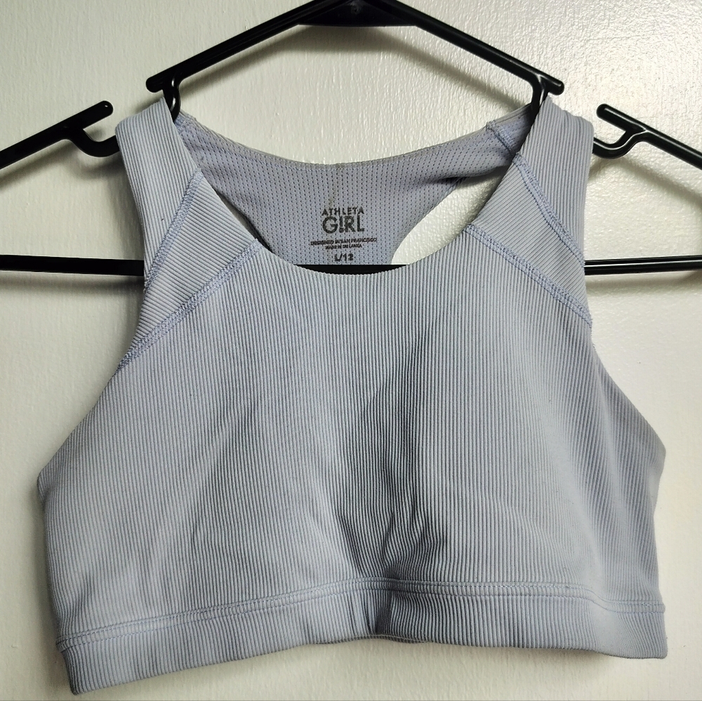 Athleta Girl Ribbed Light Blue Speed Racer Bra Sz 12